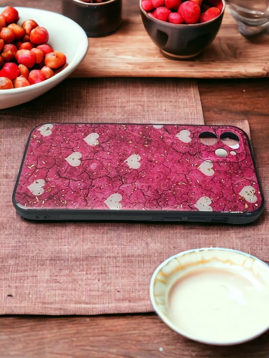iPhone 11 Pro Max Hoesjes – Siliconen Backcover – Print Roze Hartjes – Soft Silicone – Roze-Ilumina Benelux