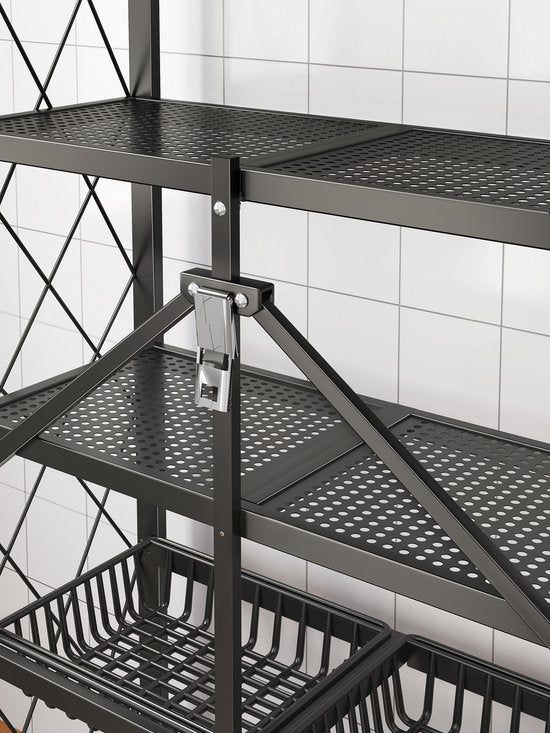 Opbergrek 4-laags – Inklapbare planken – Met wielen – Stevig staand rek voor keuken/badkamer/woonkamer – Zwart-Opbergrek-Ilumina Benelux