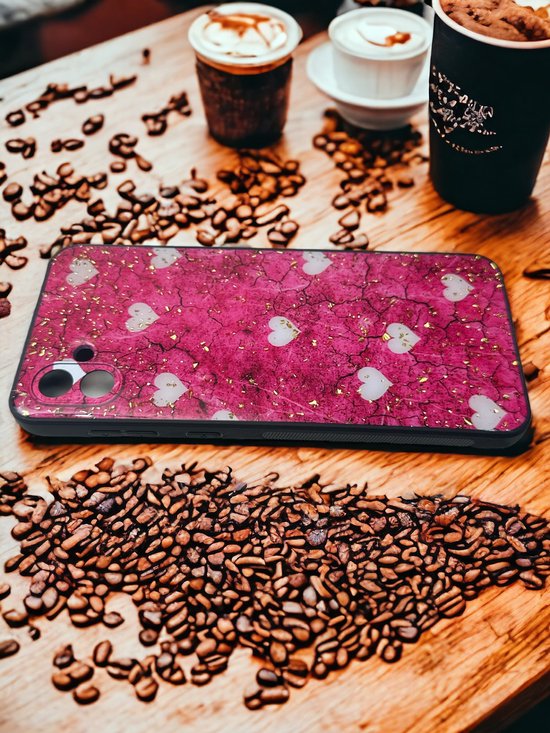 Samsung Galaxy A04 Hoesjes – Siliconen Backcover – Print Roze Hartjes – Roze