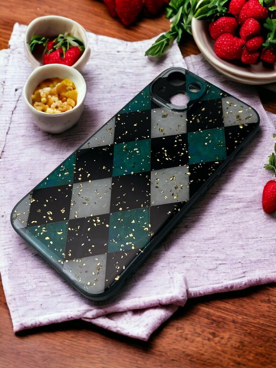 iPhone 15 Plus Hoesjes – Siliconen Backcover – Marmer Print – Groen-Ilumina Benelux