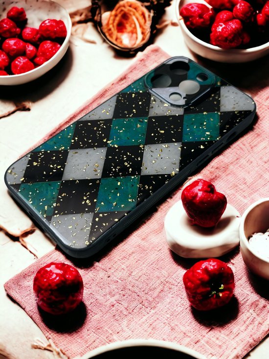 iPhone 14 Pro Hoesjes – Siliconen Backcover – Marmer Print – Groen-Ilumina Benelux