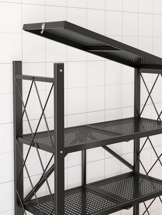 Opbergrek 4-laags – Inklapbare planken – Met wielen – Stevig staand rek voor keuken/badkamer/woonkamer – Zwart-Opbergrek-Ilumina Benelux