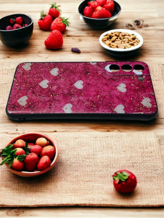 Samsung Galaxy S21 FE Hoesjes – Siliconen Backcover – Print Roze Hartjes – Roze-Ilumina Benelux
