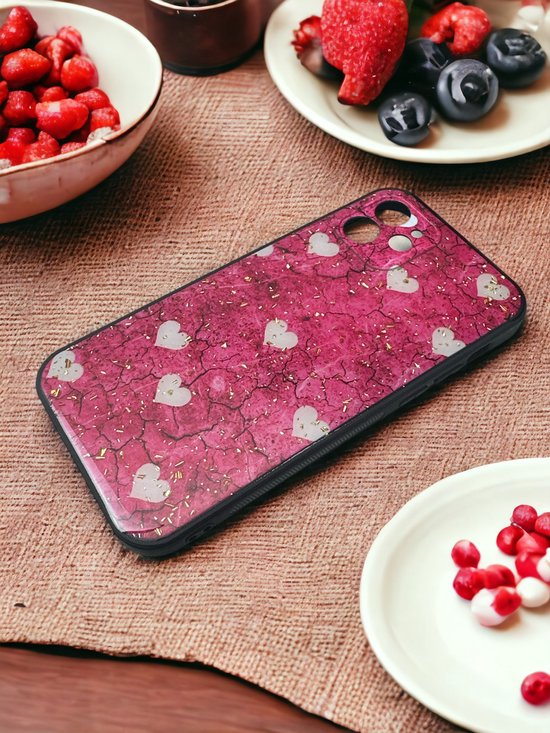 iPhone 12 Pro Max Hoesjes – Siliconen Backcover – Print Roze Hartjes – Roze-Ilumina Benelux