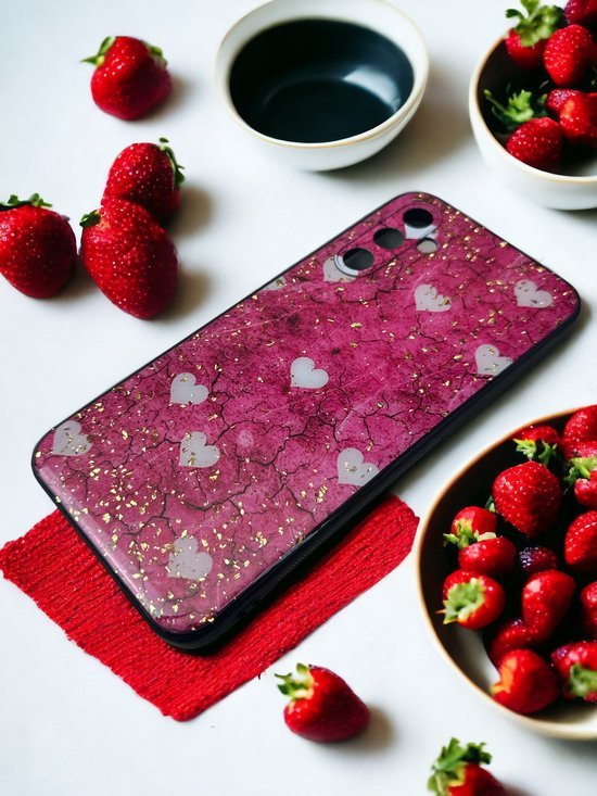 Samsung Galaxy A54 5G Hoesjes – Siliconen Backcover – Print Roze Hartjes – Roze-Ilumina Benelux