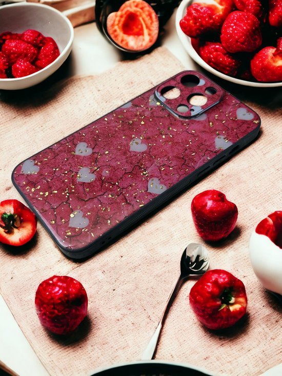 iPhone 14 Pro Max Hoesjes – Siliconen Backcover – Print Roze Hartjes – Soft Silicone – Roze-Ilumina Benelux