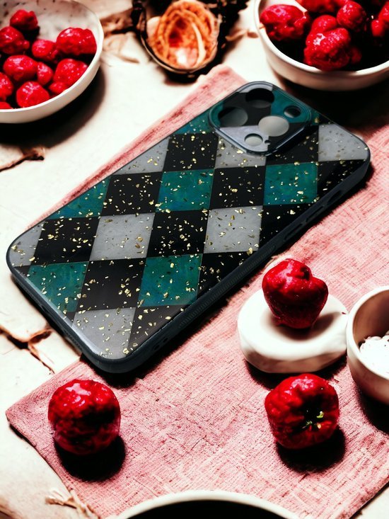 iPhone 13 Pro Hoesjes – Siliconen Backcover – Marmer Print – Groen-Ilumina Benelux