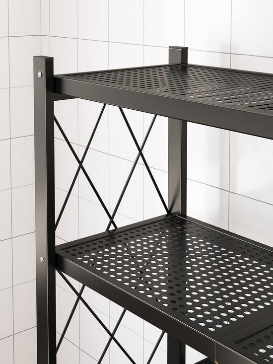 Opbergrek 4-laags – Inklapbare planken – Met wielen – Stevig staand rek voor keuken/badkamer/woonkamer – Zwart-Opbergrek-Ilumina Benelux