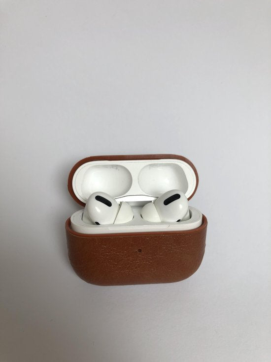 AirPods Pro Hoesje – Leren Look Case – Inclusief Hanger – Stijlvol – Bruin-Koptelefoon case-Ilumina Benelux