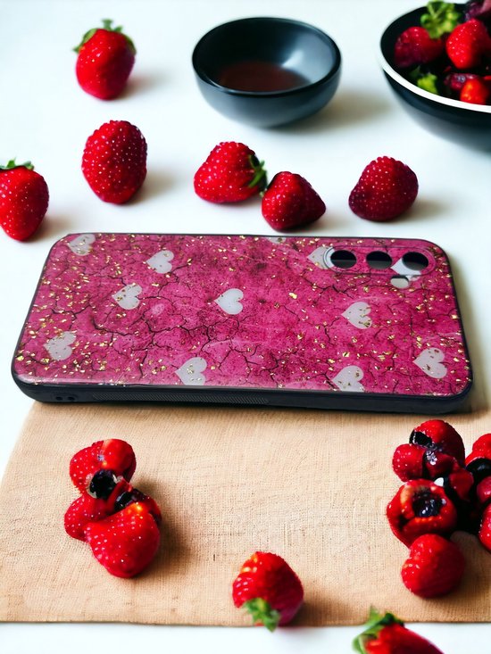 Samsung Galaxy A54 5G Hoesjes – Siliconen Backcover – Print Roze Hartjes – Roze
