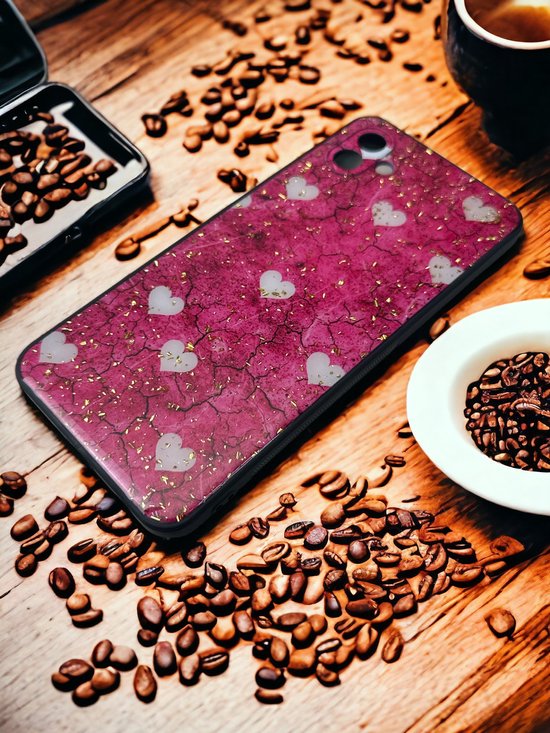 Samsung Galaxy A04 Hoesjes – Siliconen Backcover – Print Roze Hartjes – Roze-Ilumina Benelux
