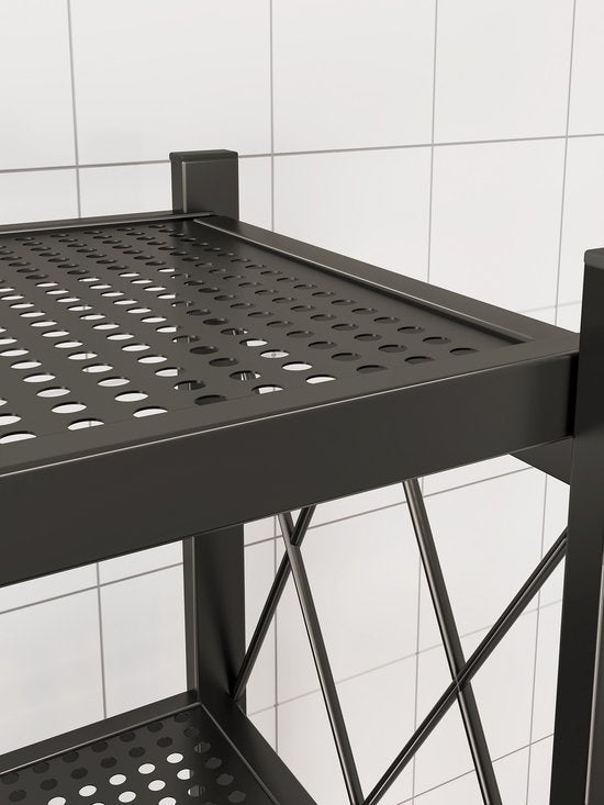 Opbergrek 4-laags – Inklapbare planken – Met wielen – Stevig staand rek voor keuken/badkamer/woonkamer – Zwart-Opbergrek-Ilumina Benelux