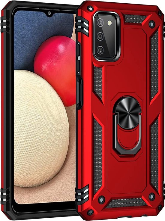 Samsung Galaxy A03S Hoesjes – Anti-Shock Hybride Ring Armor Backcover – Schokbestendig – Rood-Ilumina Benelux