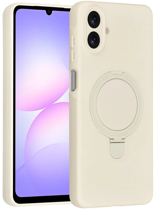 Samsung Galaxy A07 Hoesjes – Siliconen Backcover – Schokbestendig – Ringstandaard – Antique White-Ilumina Benelux