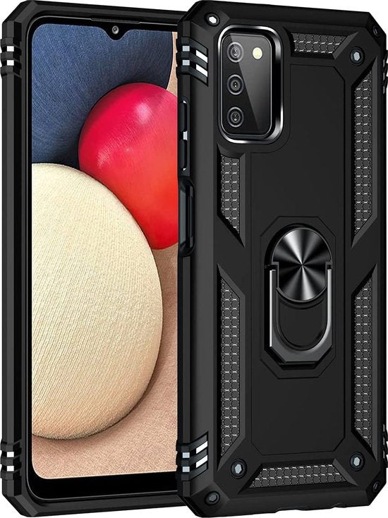 Samsung Galaxy A03S Hoesjes – Anti-Shock Hybride Ring Armor Backcover – Schokbestendig – Zwart-Ilumina Benelux