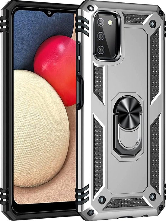Samsung Galaxy A03S Hoesjes – Anti-Shock Hybride Ring Armor Backcover – Schokbestendig – Zilver-Ilumina Benelux