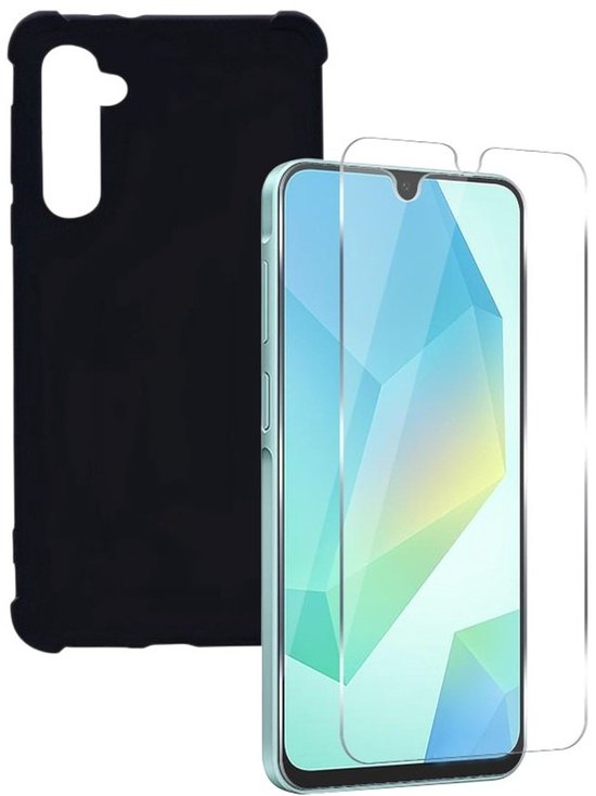 Samsung Galaxy A16 Hoesjes – Siliconen Backcover – Schokbestendig – Zwart – Inclusief 2x Screenprotector-Ilumina Benelux