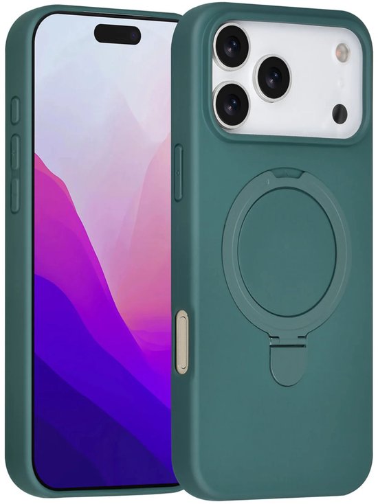 iPhone 17 Pro Max Hoesjes – Siliconen Backcover – Schokbestendig – Ringstandaard – Donkergroen-Ilumina Benelux