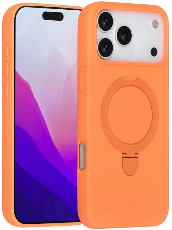 iPhone 17 Pro Hoesjes – Siliconen Backcover – Schokbestendig – Ringstandaard – Tangerine Orange-Ilumina Benelux