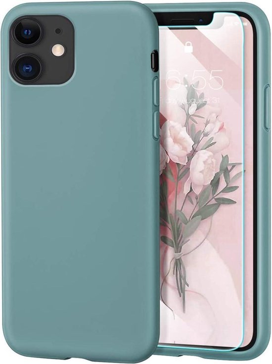 iPhone 11 Pro Max Hoesjes – Siliconen Backcover – Inclusief Screenprotector Gehard Glas – Anti-kras – Pine Groen-Ilumina Benelux
