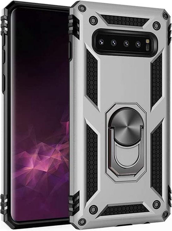 Samsung Galaxy S10e Hoesjes – Ring Armor Backcover – 360° Draaibare Standaard – Magneet – Zilver-Ilumina Benelux