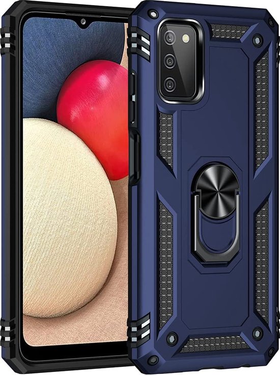 Samsung Galaxy A03S Hoesjes – Anti-Shock Hybride Ring Armor Backcover – Schokbestendig – Blauw-Ilumina Benelux