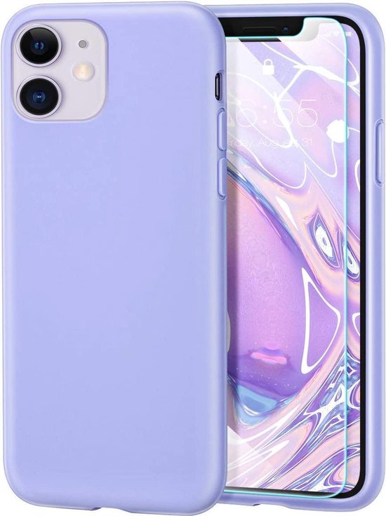 iPhone 12 Pro Hoesjes – Siliconen Backcover + Screenprotector – Gehard Glas – Anti-kras – Paars-Ilumina Benelux