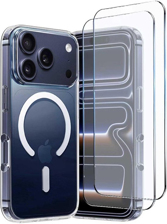 iPhone 17 Pro Max Hoesjes – Schokbestendige Transparante Backcover – MagSafe Compatibel – 2x Gehard Glas Screenprotector – Transparant