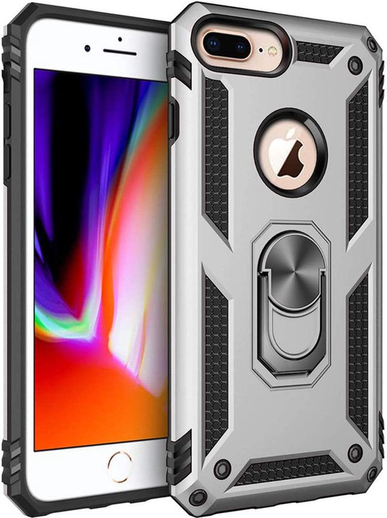iPhone 7 Plus/8 Plus Hoesjes – Ring Armor Backcover – 360° Draaibare Kickstand Ring – Magneet – Zilver-Ilumina Benelux
