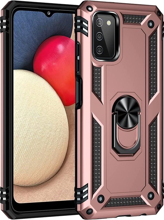 Anti-Shock Hybrid Ring Armor Hoesje Geschikt voor: Samsung Galaxy A03S - Roségoud