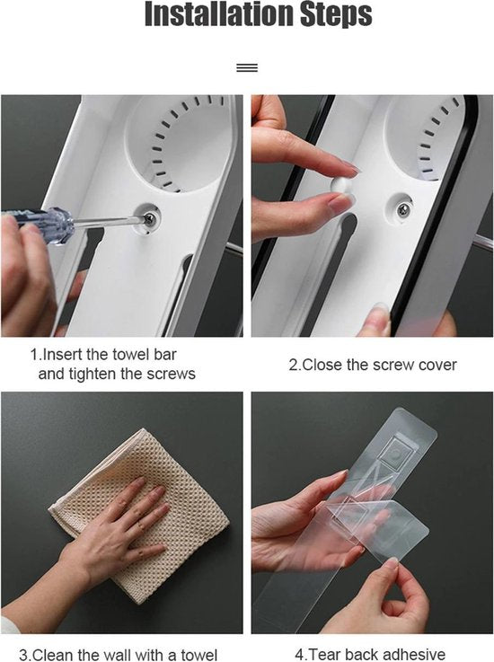 Douche organizer badkamer – Hoekplank zonder boren – Shampoo rek – Opbergrek met handdoekenrek – Muurbevestiging – Zwart-Ilumina Benelux
