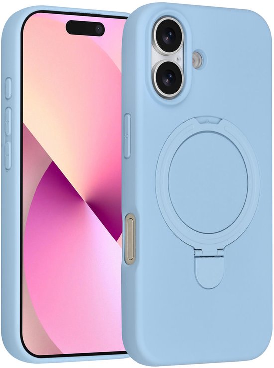 iPhone 17 Hoesjes – Siliconen Backcover – Schokbestendig – Ringstandaard – Lichtblauw-Ilumina Benelux