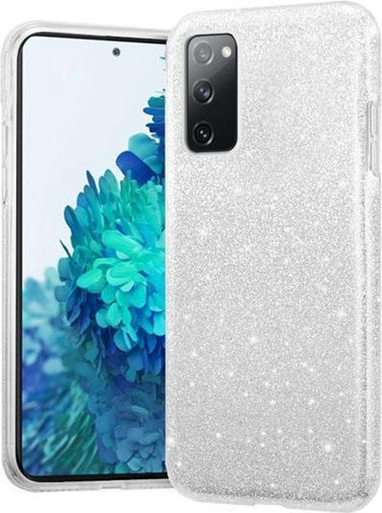 Samsung Galaxy S20 FE Hoesjes – Siliconen TPU Backcover – Glitter BlingBling – Schokbestendig – Zilver-Ilumina Benelux