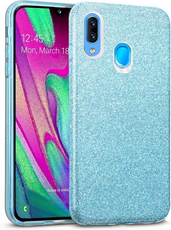 Samsung Galaxy A20S Hoesjes – Siliconen TPU Backcover – Glitter BlingBling Cover – Blauw-Ilumina Benelux