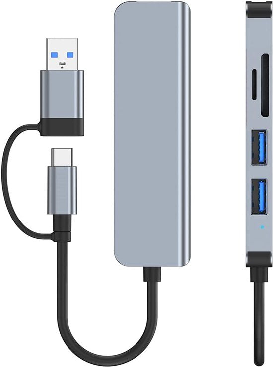 USB-C Hub 5-in-1 – USB 3.0 & USB 2.0 – SD/TF Kaartlezer – Plug & Play Dockingstation – Zwart-Ilumina Benelux