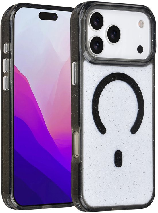iPhone 17 Pro Max Hoesjes – MagSafe Compatibel Backcover – Glitter Design – Krasbestendig – Zwart