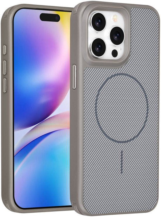 iPhone 15 Hoesjes – Carbon Fiber Backcover – Schokbestendig – Grijs-Ilumina Benelux
