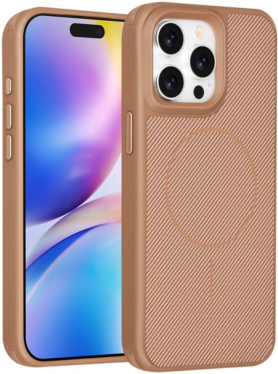 iPhone 15 Pro Max Hoesjes – Carbon Fiber Backcover – Schokbestendig – Bruin-Ilumina Benelux