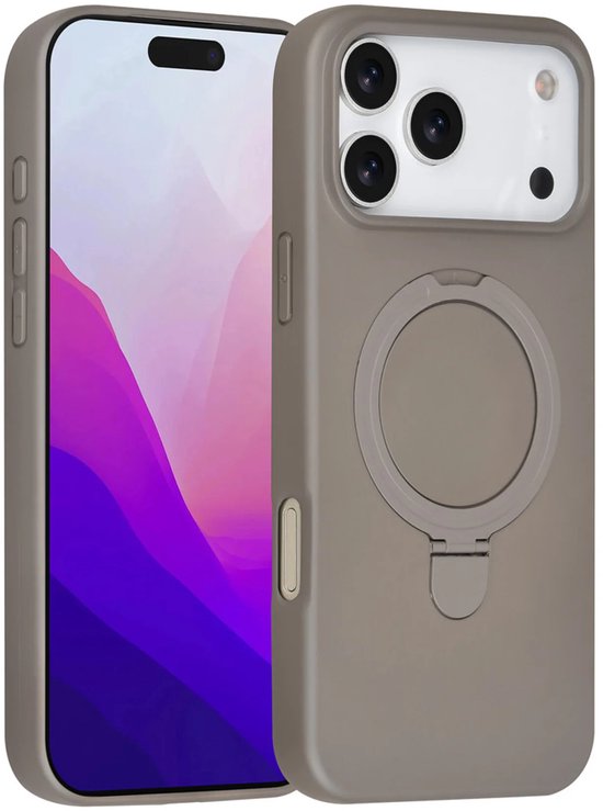 iPhone 17 Pro Hoesjes – Siliconen Backcover – Schokbestendig – Ringstandaard – Titanium Grijs-Ilumina Benelux