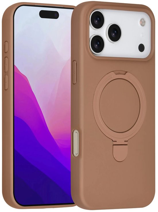iPhone 17 Pro Max Hoesjes – Siliconen Backcover – Schokbestendig – Ringstandaard – Desert Bruin-Ilumina Benelux