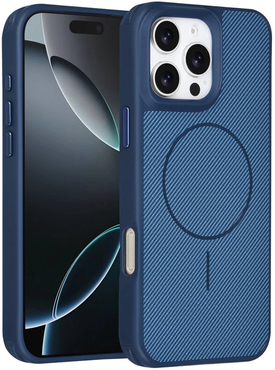 iPhone 16 Pro Max Hoesjes – Carbon Fiber Backcover – Schokbestendig – Blauw-Ilumina Benelux