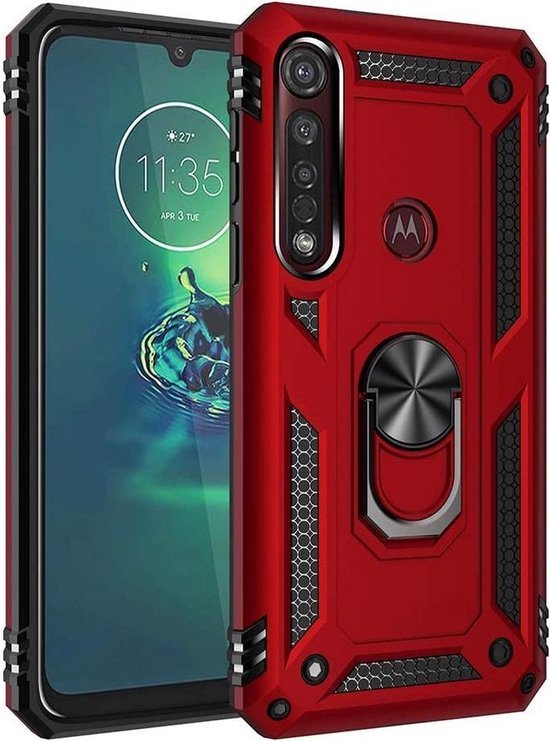 Motorola Moto G8 Play / One Macro Hoesjes – Hybride Ring Armor Backcover – Schokbestendig – Rood-Ilumina Benelux