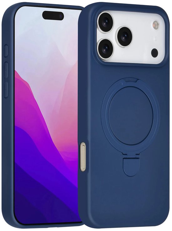 iPhone 17 Pro Hoesjes – Siliconen Backcover – Schokbestendig – Ringstandaard – Navy Blue-Ilumina Benelux