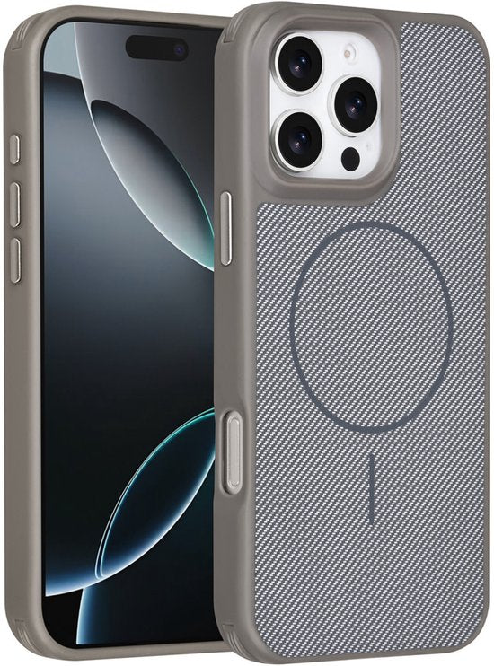 iPhone 16 Pro Hoesjes – Carbon Fiber Backcover – Schokbestendig – Grijs-Ilumina Benelux