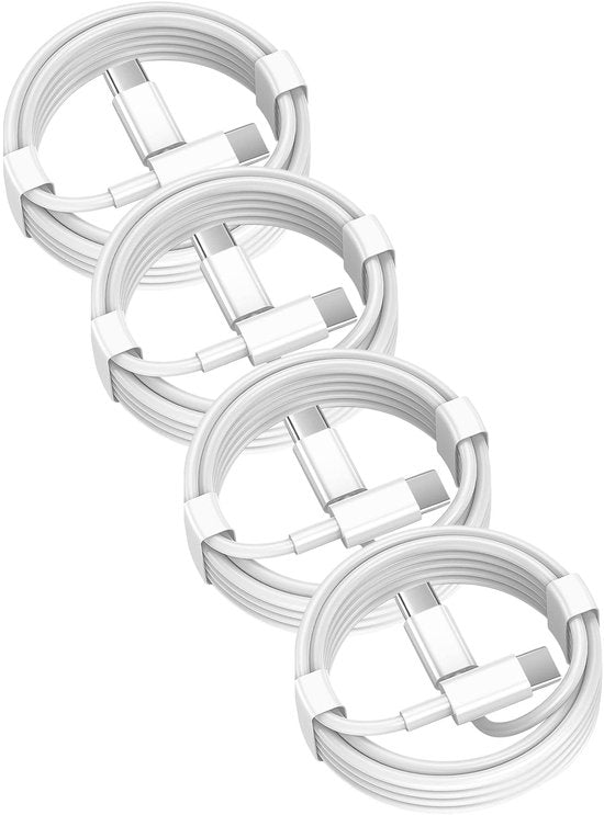 USB-C Oplaadkabel – USB C naar USB C kabel 3 Meter – 4-Pack – Snelladen – Wit-USB-Kabels-Ilumina Benelux
