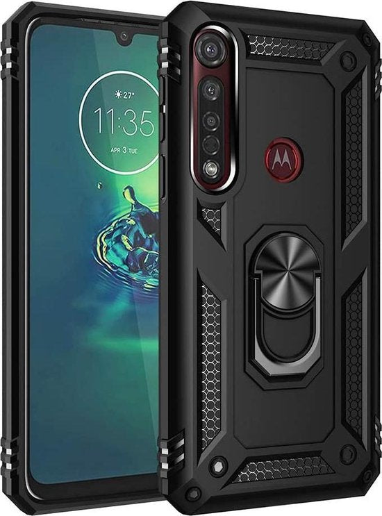 Motorola Moto G8 Play Hoesjes – Rugged Ring Armor Backcover – Schokbestendig – Zwart-Ilumina Benelux