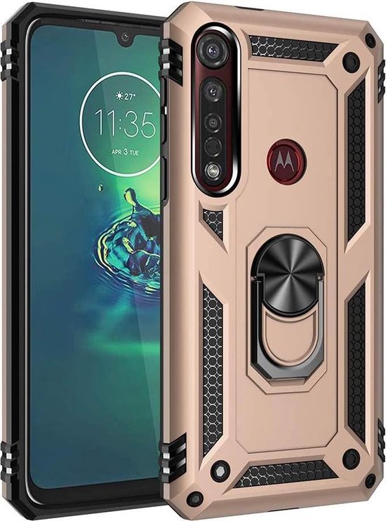Motorola Moto G8 Plus Hoesjes – Rugged Ring Armor Backcover – Schokbestendig – Goud-Ilumina Benelux