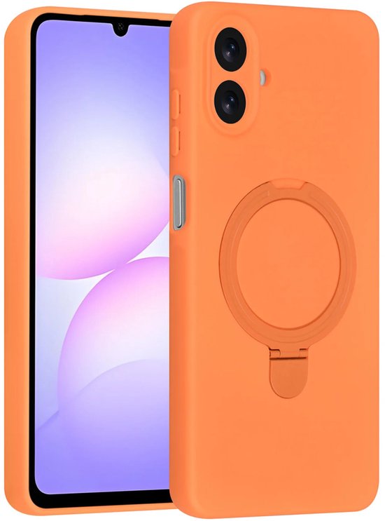 Samsung Galaxy A07 Hoesjes – Siliconen Backcover – Schokbestendig – Ringstandaard – Tangerine Orange-Ilumina Benelux