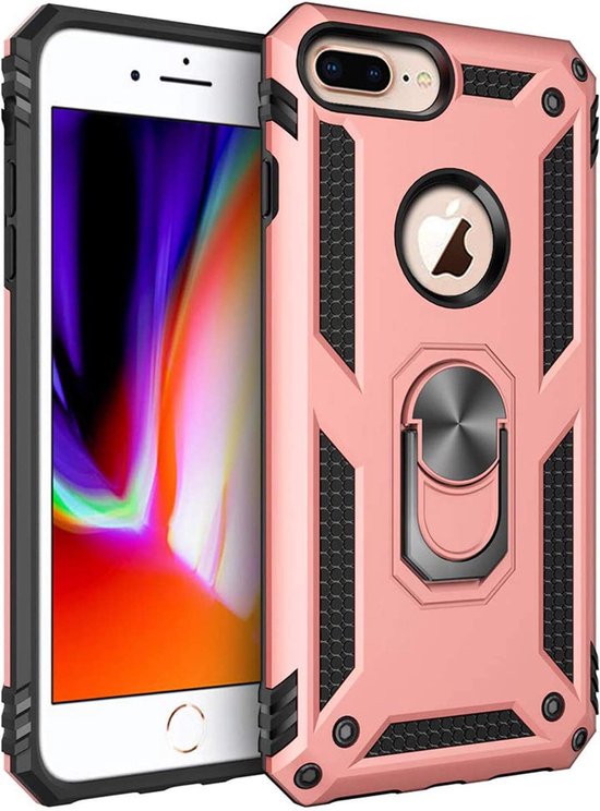 iPhone 7 Plus / 8 Plus Hoesjes – Ring Armor Backcover – 360° Draaibare Kickstand – Magneet – Roségoud-Ilumina Benelux