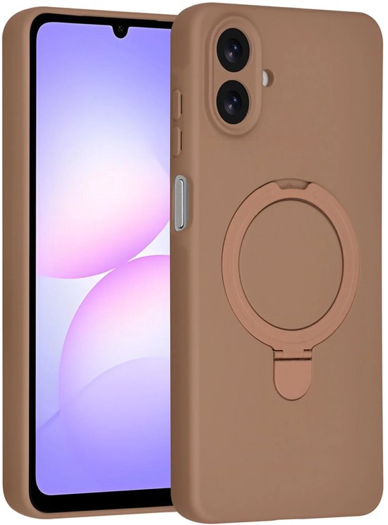 Samsung Galaxy A07 Hoesjes – Siliconen Backcover – Schokbestendig – Ringstandaard – Desert Bruin-Ilumina Benelux